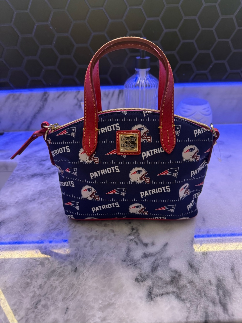 Dooney & Bourke Navy and Red Mini Satchel with Patriots Print